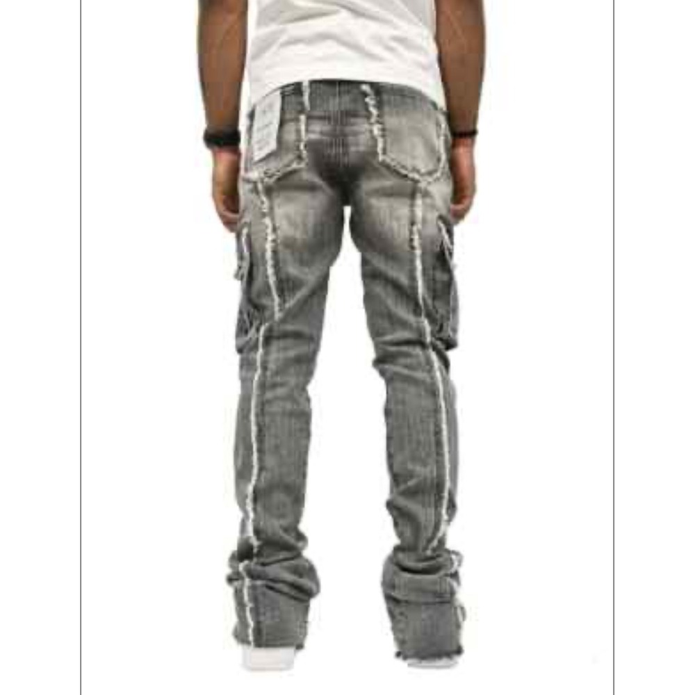 CAVIT Denim Gray Wash Distressed Frayed Flare‎ Jeans Unique Designer Style 28